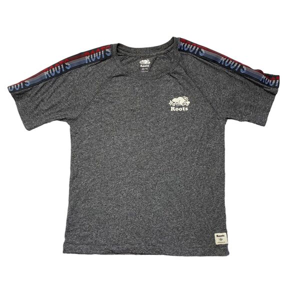 Roots Other - ROOTS Gray Shoulder Stripe Logo Red White Blue Short Sleeve Shirt XS Mens Unisex
